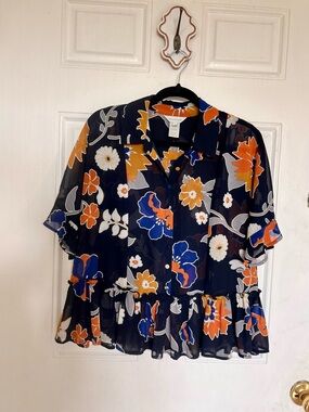 Multiples | Floral Peplum Button-Front Blouse